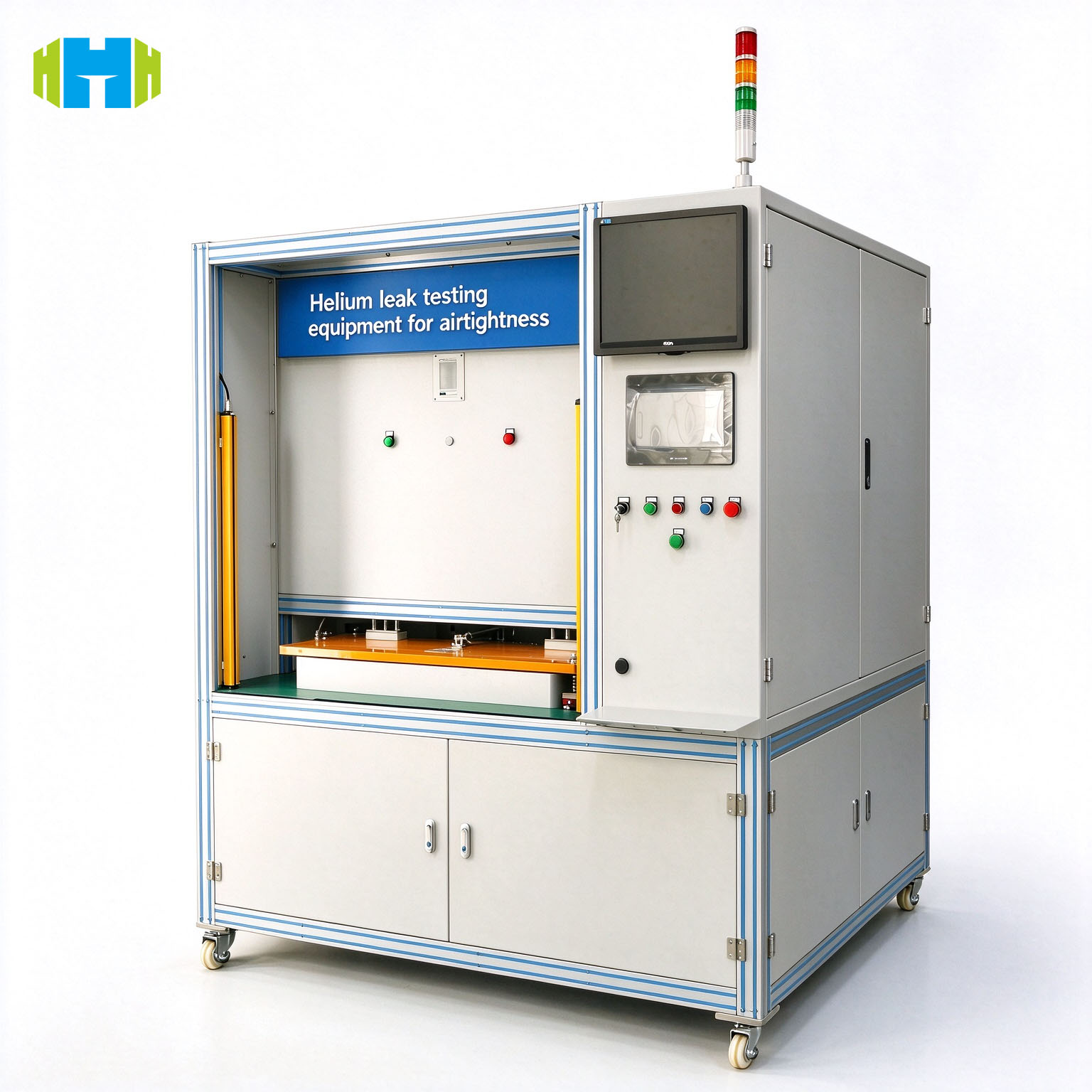 Automatic vacuum chamber helium leak testing equipment for battery enclosures